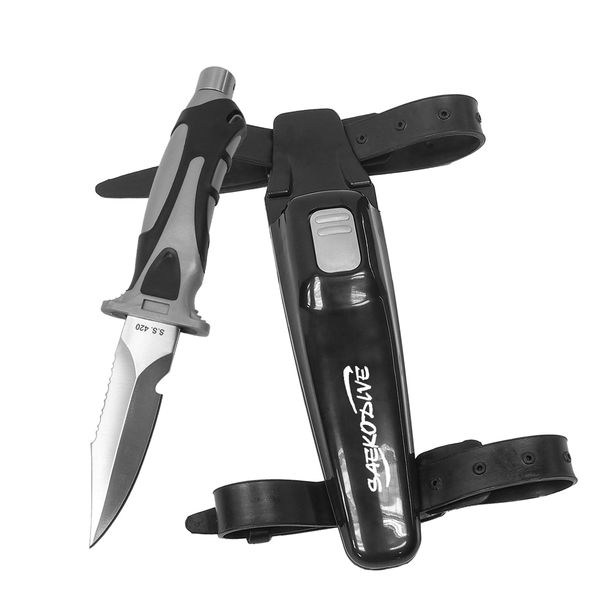 Saekodive Edge Series Dive Knife - Scuba Diving Knife with Knife Holster Sheath and Leg Strap - Scuba Knife Saltwater Knife Spearfishing Knife (Stainless Steel Small)
