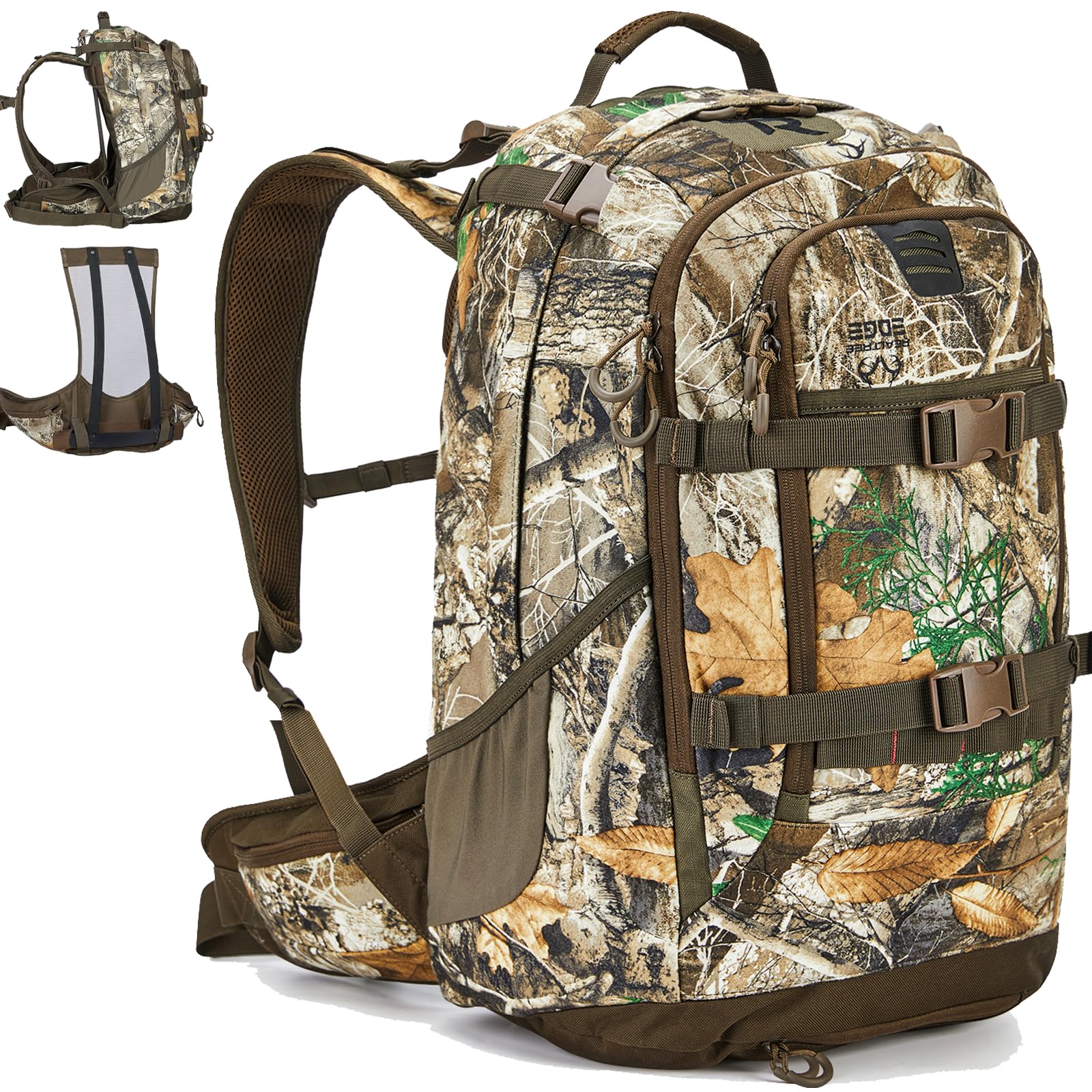 TR Hunting Backpack Internal Frame Waterproof Hunting Pack with Rain Cover 2200cu Mossyoak-Breakup-Country Camo Hunting Daypack for Rifle Bow Gun