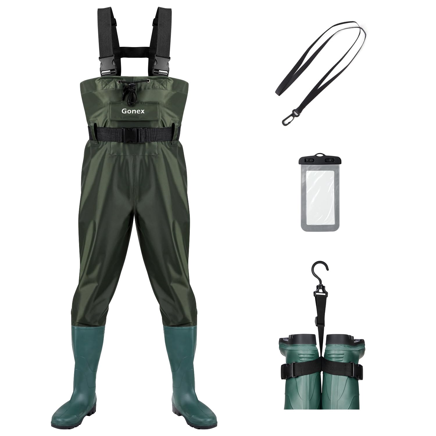 Gonex Chest Waders Hunting Fishing Waders for Men Women Waterproof 70D Nylon Wader for Duck Hunting Fishing Green Sizes 13