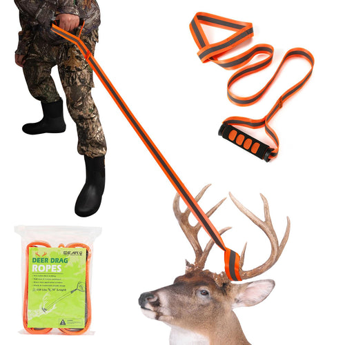 GearOZ Deer Drag Ropes with Harness 2PCS Durable Deer Hunting Pull Strap 76" Reflective Orange Strap with Sturdy Handle Easy to Use Deer Hunting Gift for Hunter/Men Ideal Hunting Gear Accessories