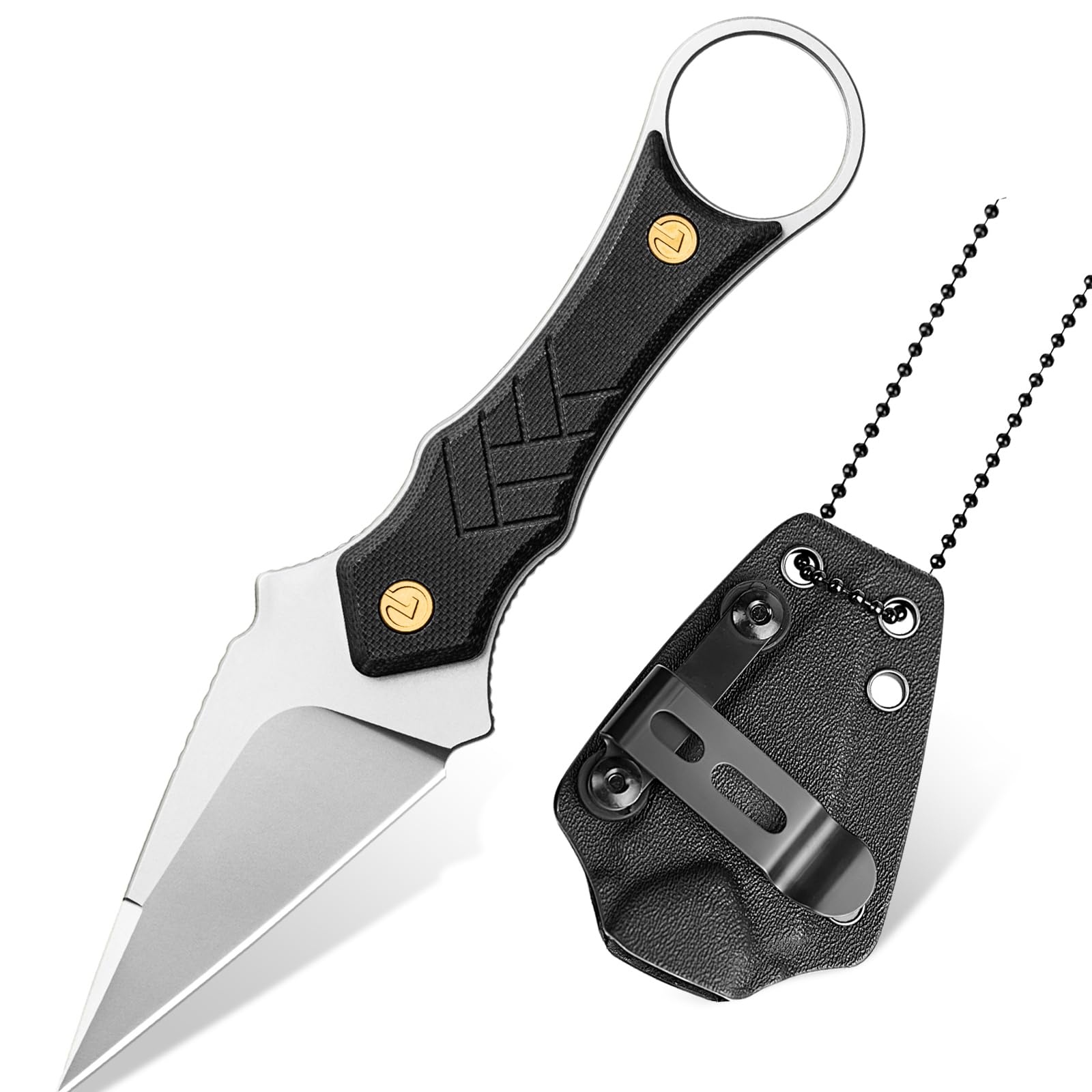 LOTHAR PORCUPINE Small Fixed Blade Knife 2.46" 14C28N Neck Knife EDC Knife with G10 Handle and Kydex Sheath Knife Necklace Horizontal Carry Knife Survival Knife for Men Women