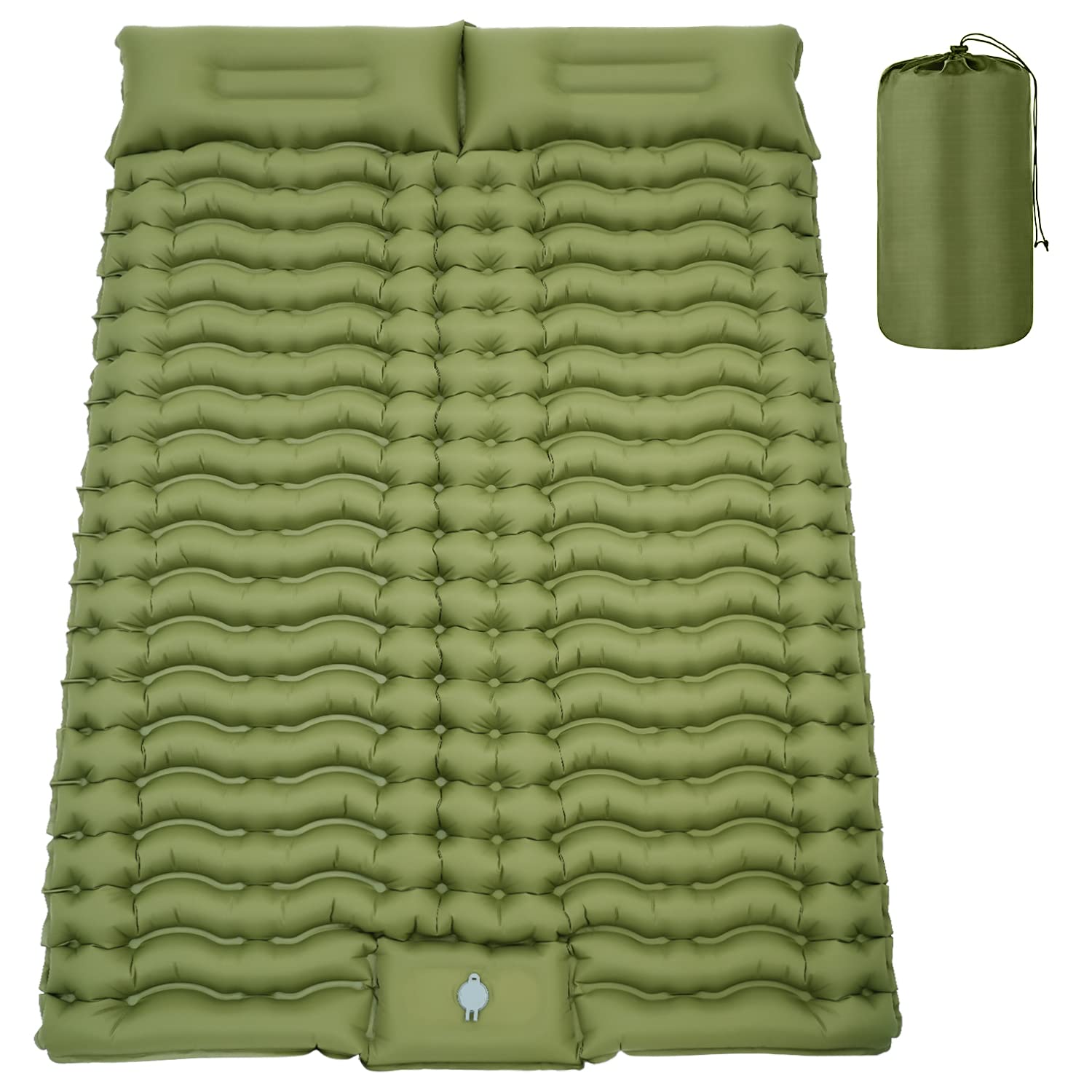 Double Sleeping Pad for Camping 4" Thickness Self Inflating Camping Mat with Pillow Built-in Foot Pump Portable 2 Person Camping Pad Waterproof Camping Mattress for Backpacking Hiking Traveling Tent