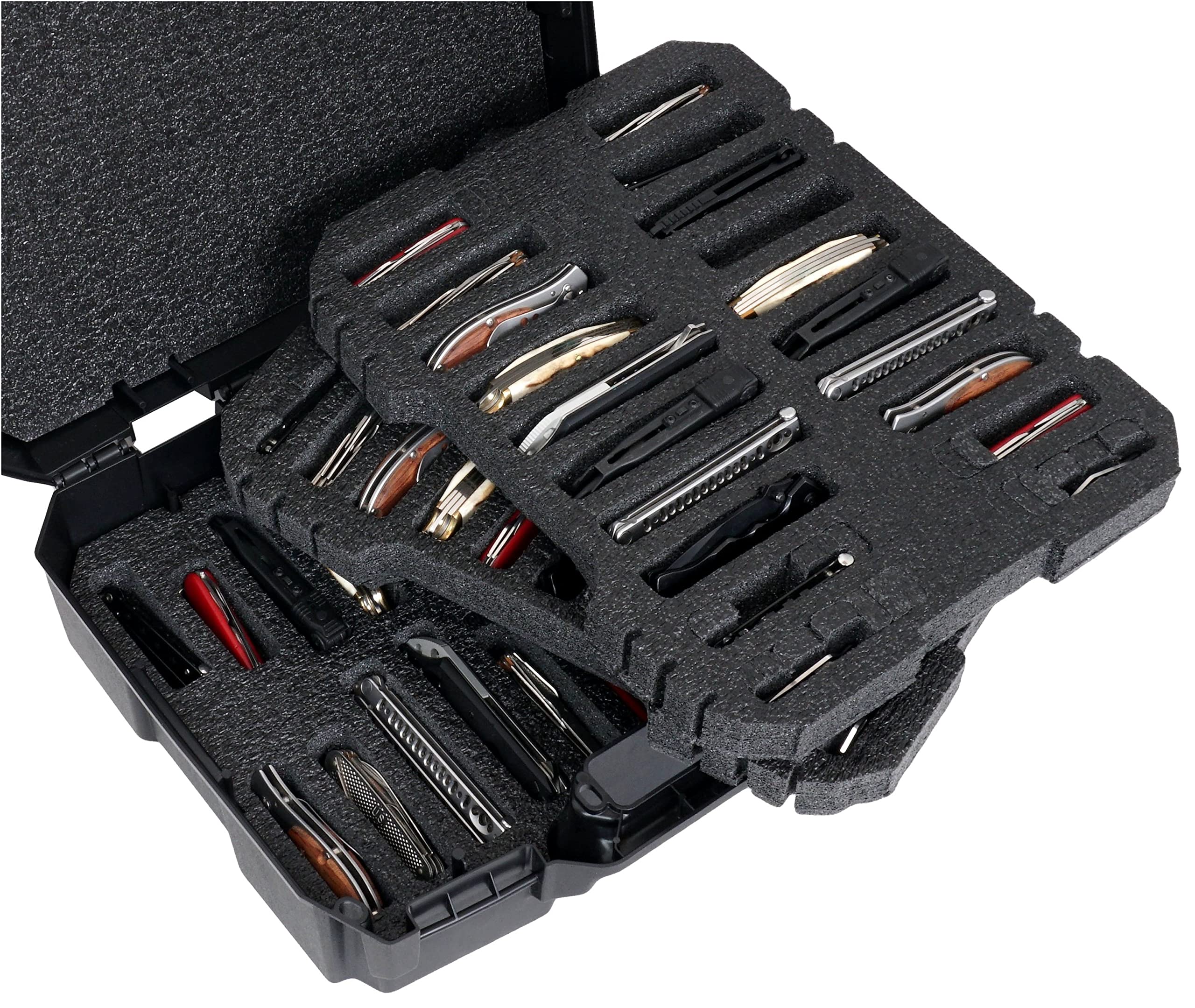 Case Club 60 Folding Knife Carrying Case - Hard Sided Travel and Storage Organizer Case fits a Variety of Folding Knives Swiss Army Knives Butterfly Knives & More in a Lockable Rugged Case