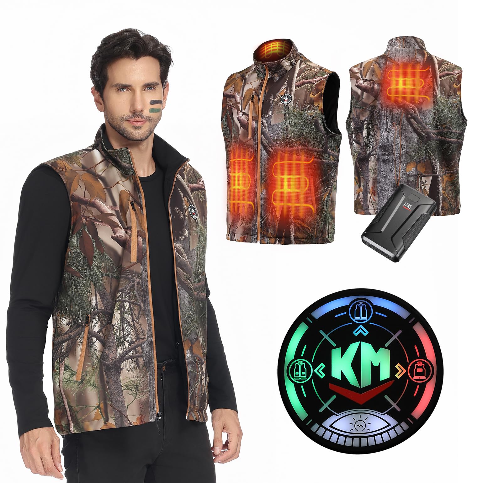 KEMIMOTO Hunting Heated Vest with 20000mAh Battery Pack Mens Camo Lightweight Heated Vest Winter Fishing Hunting （S-2XL）